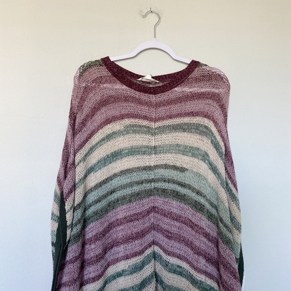 Two by Vince Camuto Striped Knit Poncho Bohemian Chic Fall Purple/Green Sz Small - Picture 4 of 10